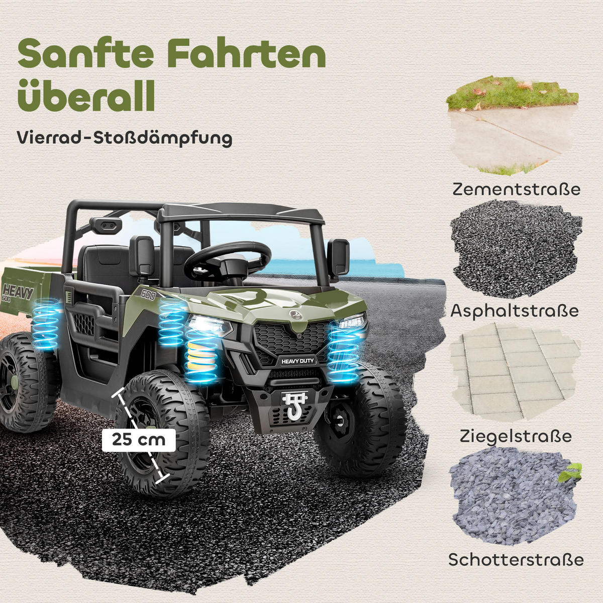 ELEKTROFAHRZEUG DE-06223 UTV-Design mit Kofferraum und 2 Motoren Grün - Grün, Kunststoff/Metall (105/60/60cm) - ComfortXL