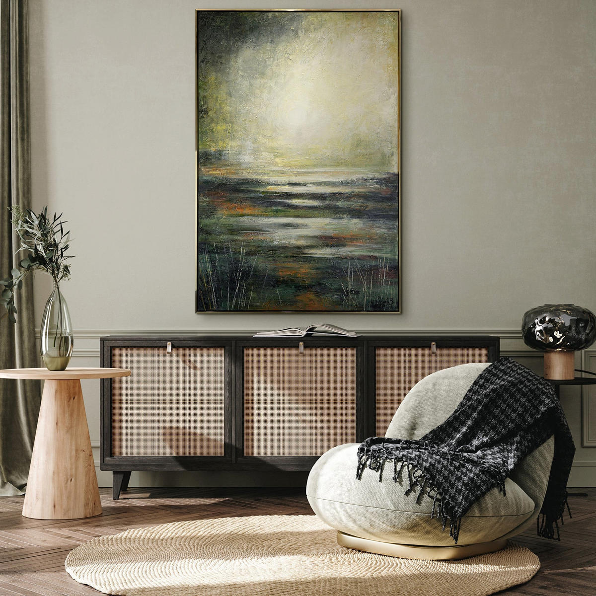 GEMÄLDE Echo der Natur Schattenfugenrahmen Schwarz 140x100 cm - Schwarz, Holz (140/100cm) - YS-art gallery