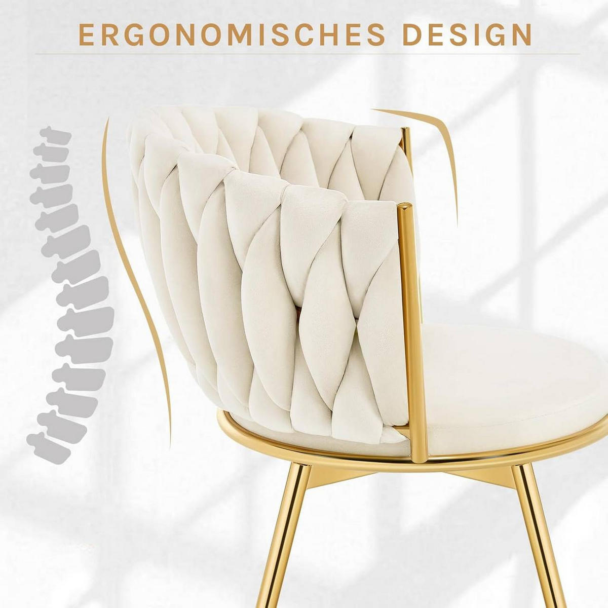 ESSZIMMERSTUHL 2er Set, drehbar, Samt, Beige - Beige/Goldfarben, Textil/Metall (60.5/78/59.5cm) - Woltu