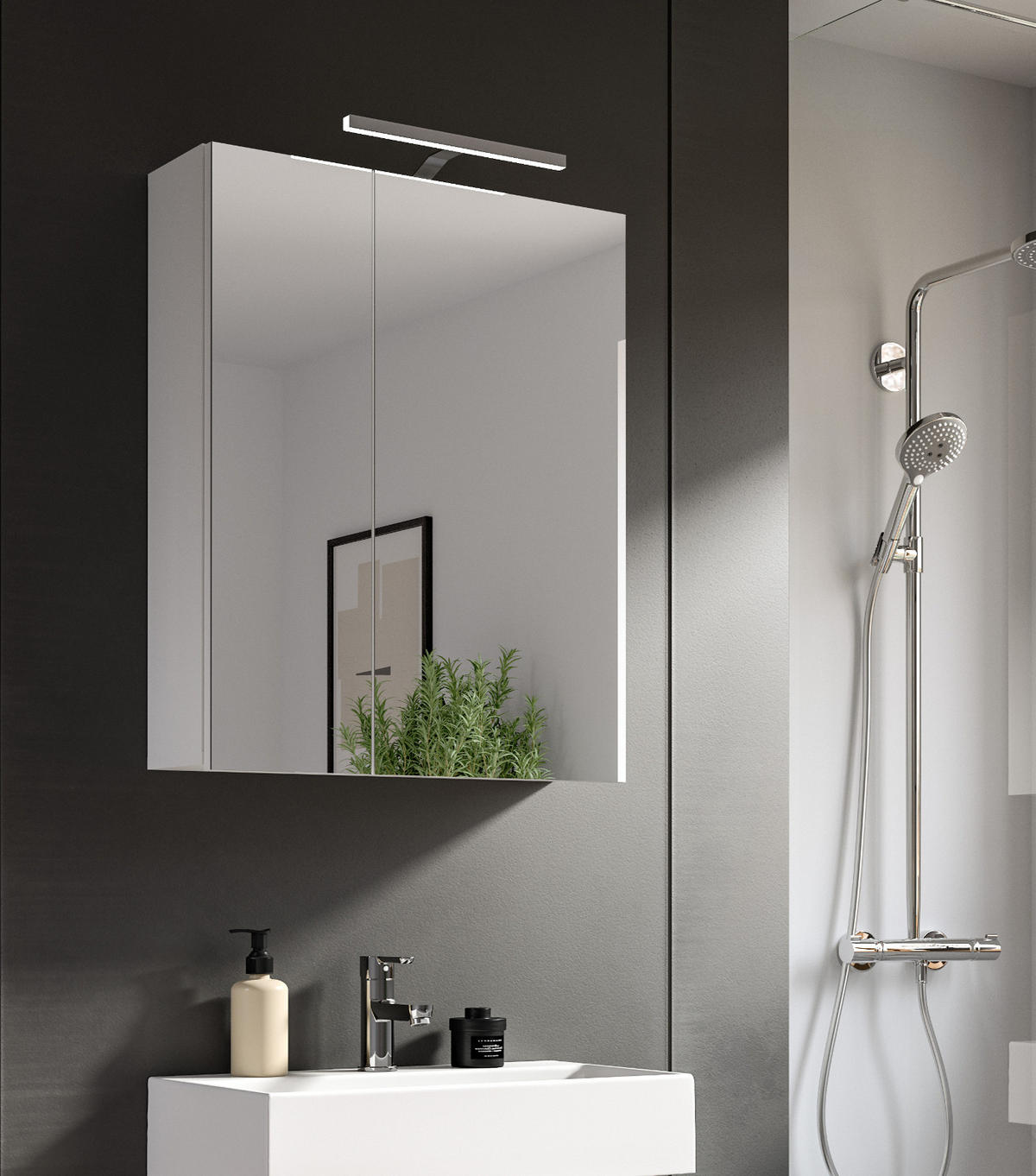 SPIEGELSCHRANK weiß 60 cm, Badezimmer Schrank 2-türig - Weiß, Glas/Holzwerkstoff (60/77/18cm) - Inn.Furn