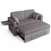 2-SITZER SCHLAFSOFA Cord Grau mit Bettkasten, USB und Type-C - Grau, Textil (145/85.5/132cm) - WISHDOR