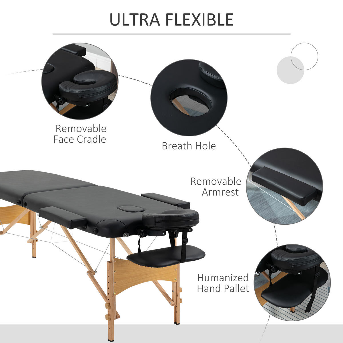 MASSAGELIEGE, klappbarer Massagetisch mit Kopfstütze, für Spa, Salon Kunststoff - Schwarz, Leder (81/92/210cm) - HOMCOM