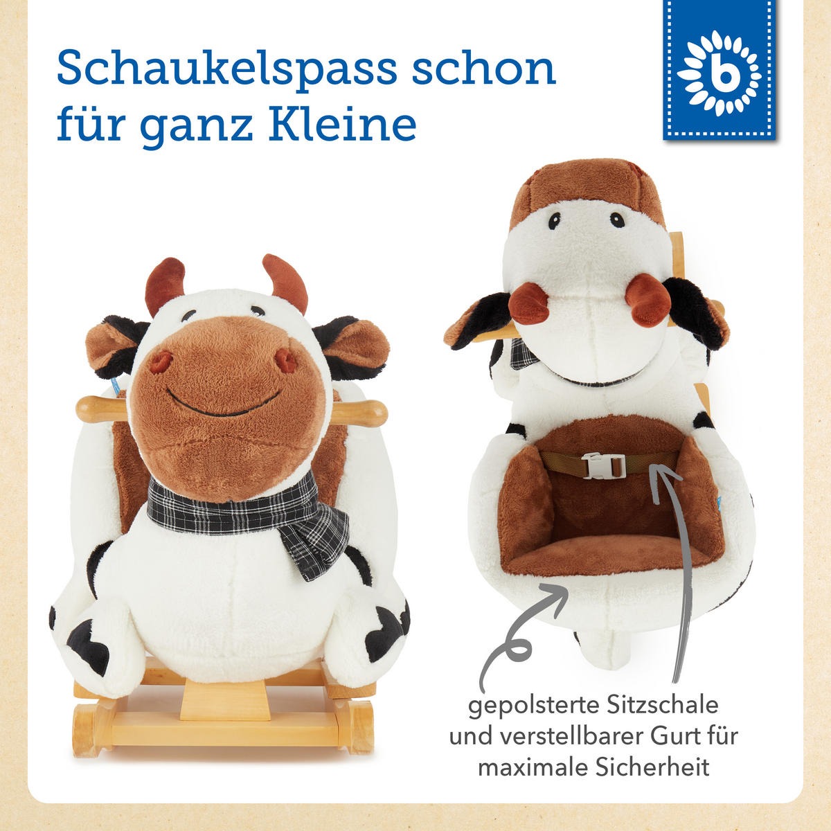 SCHAUKELTIER Plüsch Schaukelpferd - Schwarz/Weiß, Textil (60/51/35cm) - Bieco Spielwaren