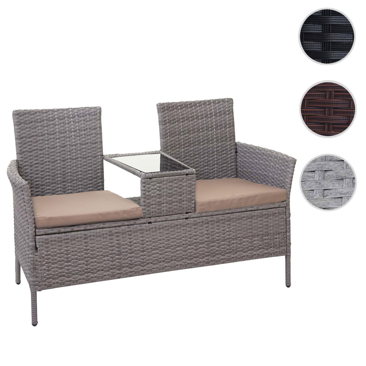 POLY-RATTAN SITZBANK MIT TISCH Hellgrau, Beige - Beige/Hellgrau, Kunststoff (132/84/55cm) - MCW