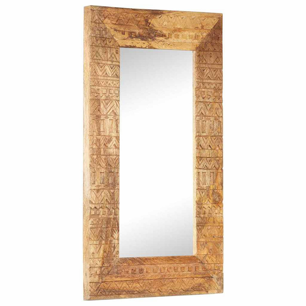 HANDGESCHNITZTER Spiegel 80x50x2,5 cm Massivholz Mango - Braun, Holz (50/80/1cm) - furnicato