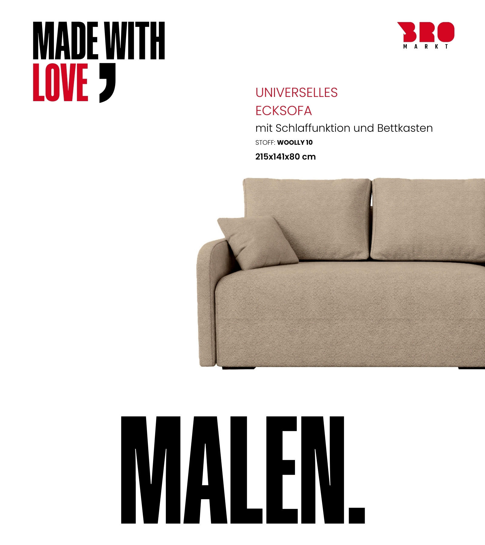 Thumbnail - Bromarkt Ecksofa, Creme, Textil, 3-Sitzer, Ottomane rechts, seitenverkehrt montierbar, L-Form,L-Form, 215x141 cm, Wohnzi...