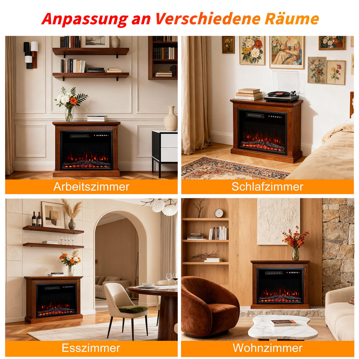 23" Elektrokamin mit Schrank - Braun, Metall (74/59.8/24cm)