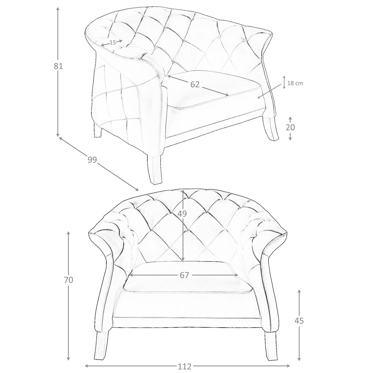 SESSEL Grau Honig 112/99/81 cm - Grau/Honig, Leder (112/81/99cm) - ANGEL CERDA