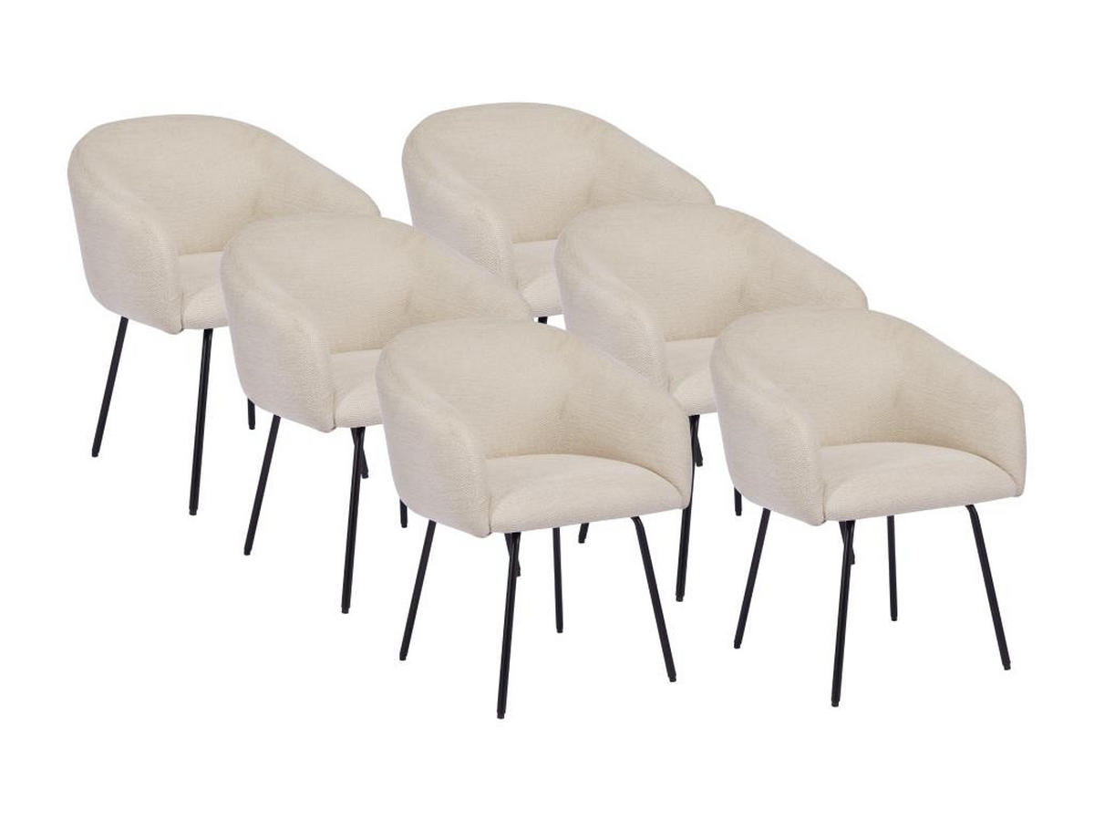 STUHL mit Armlehnen 6er-Set - Strukturstoff & schwarzes Metall - Cremefarben - NISTOSIA - Creme, Textil (62/78/61cm) - Vente-Unique