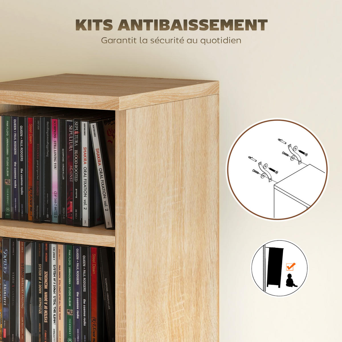 CD-REGAL 2er-Set DE-14526 12 Fächer für 204 CDs Eiche - Eichefarben, Holzwerkstoff (22.5/88.5/21cm) - ComfortXL