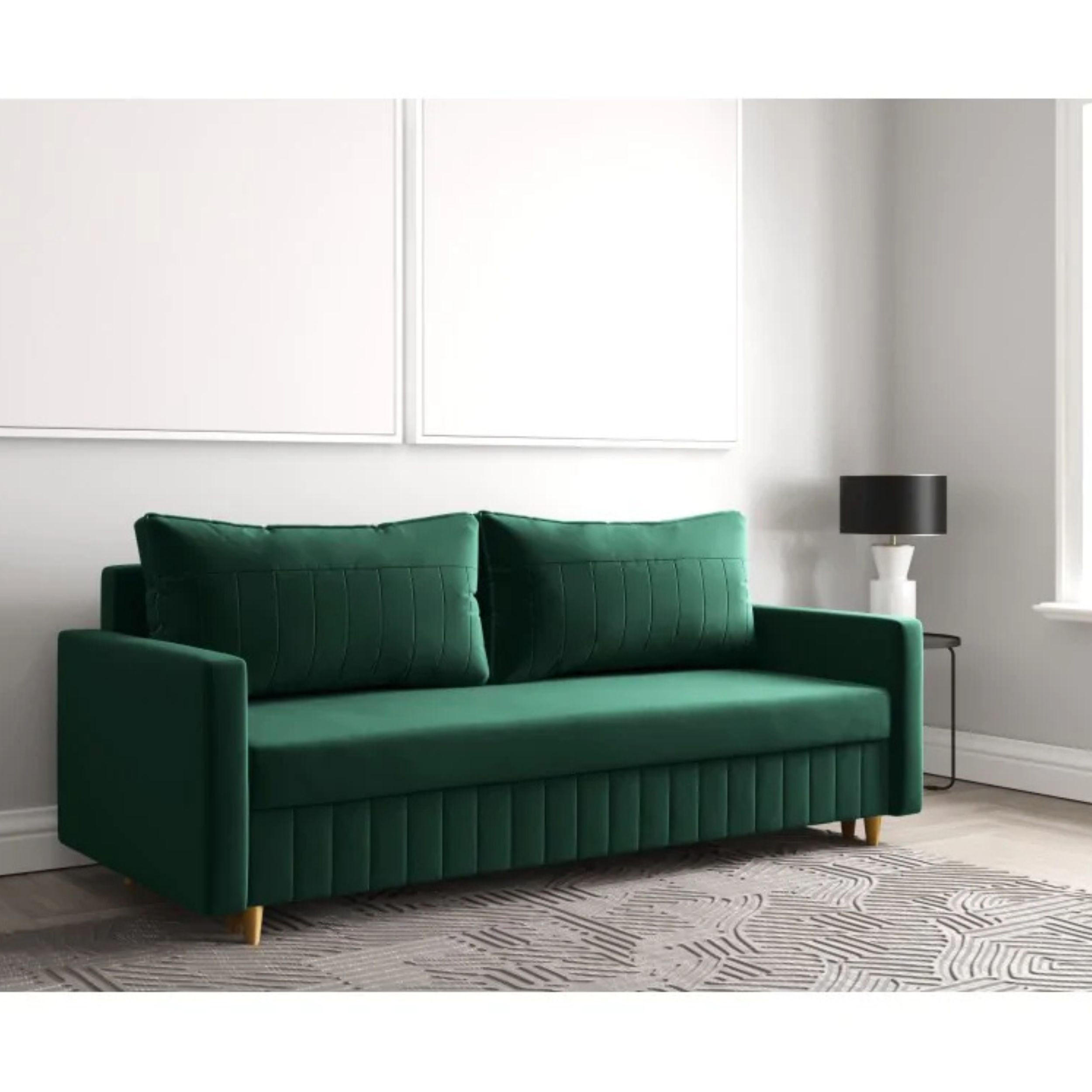 SCHLAFSOFA MARO, Sofa mit Schlaffunktion und Bettkasten, Farbe: Grün, Veloursstoff - Grün, Textil (217/92/85cm) - Sepro Meble