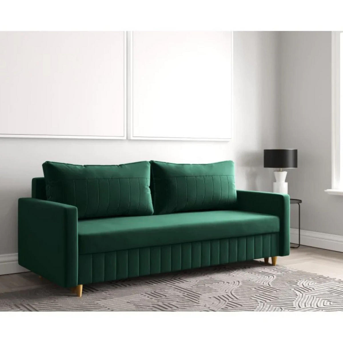 SCHLAFSOFA MARO, Sofa mit Schlaffunktion und Bettkasten, Farbe: Grün, Veloursstoff - Grün, Textil (217/92/85cm) - Sepro Meble