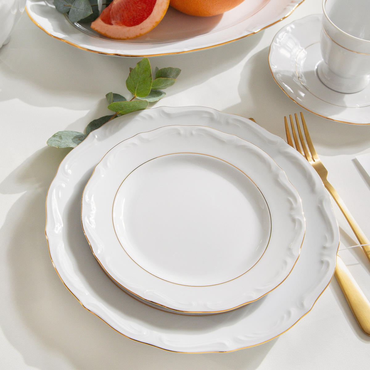 KAFFEESERVICE Chodziez MARIA TERESA 39-tlg Porzellan mit Goldrand, Weiß / Gold - Goldfarben/Weiß, Keramik (8/8/8cm) - KONSIMO®