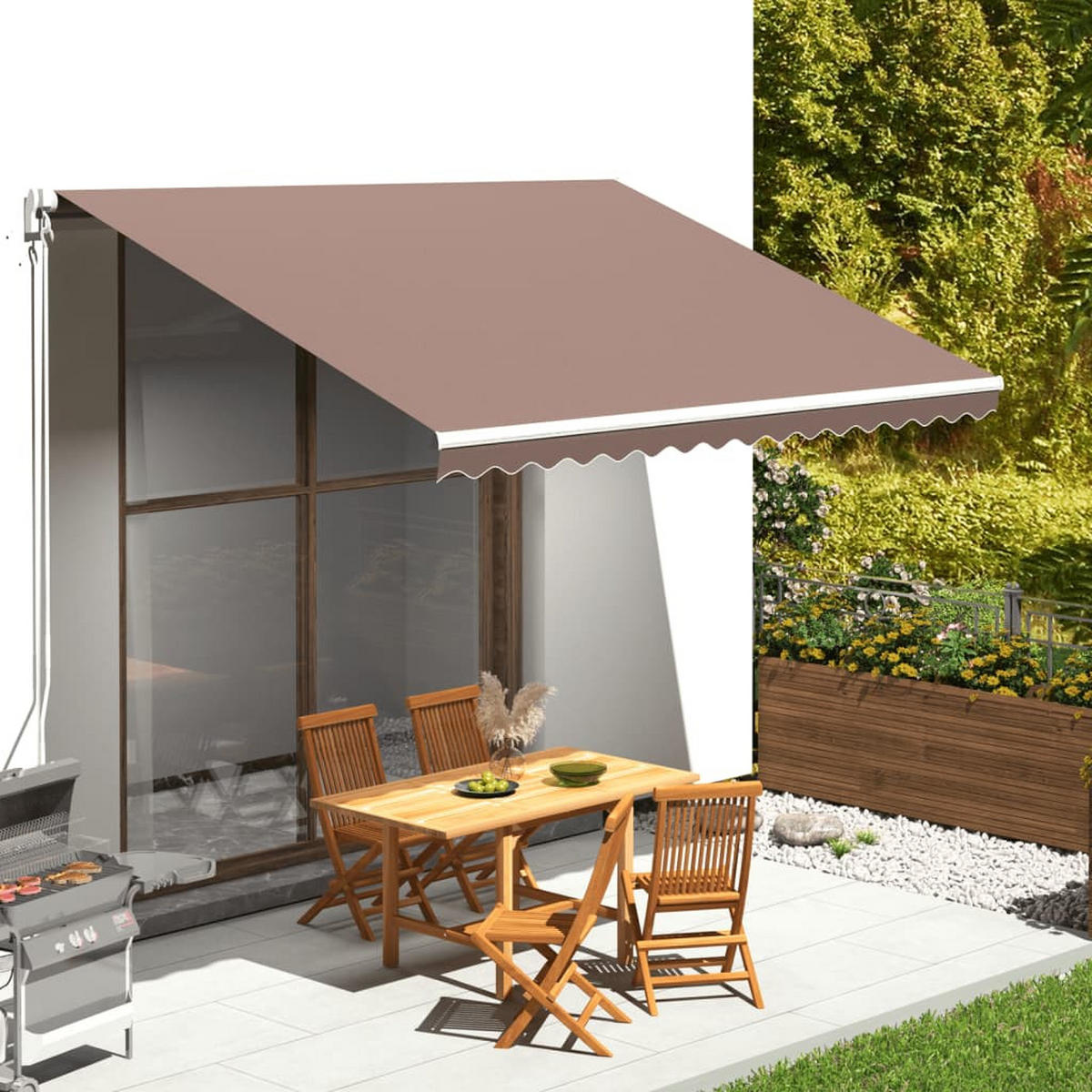 MARKISENSTOFF mit Volant| Braun, für 400x300cm Rahmen | Markisenbespannung Markisentuch - Braun, Textil (380/0.3/295cm) - DELUKE