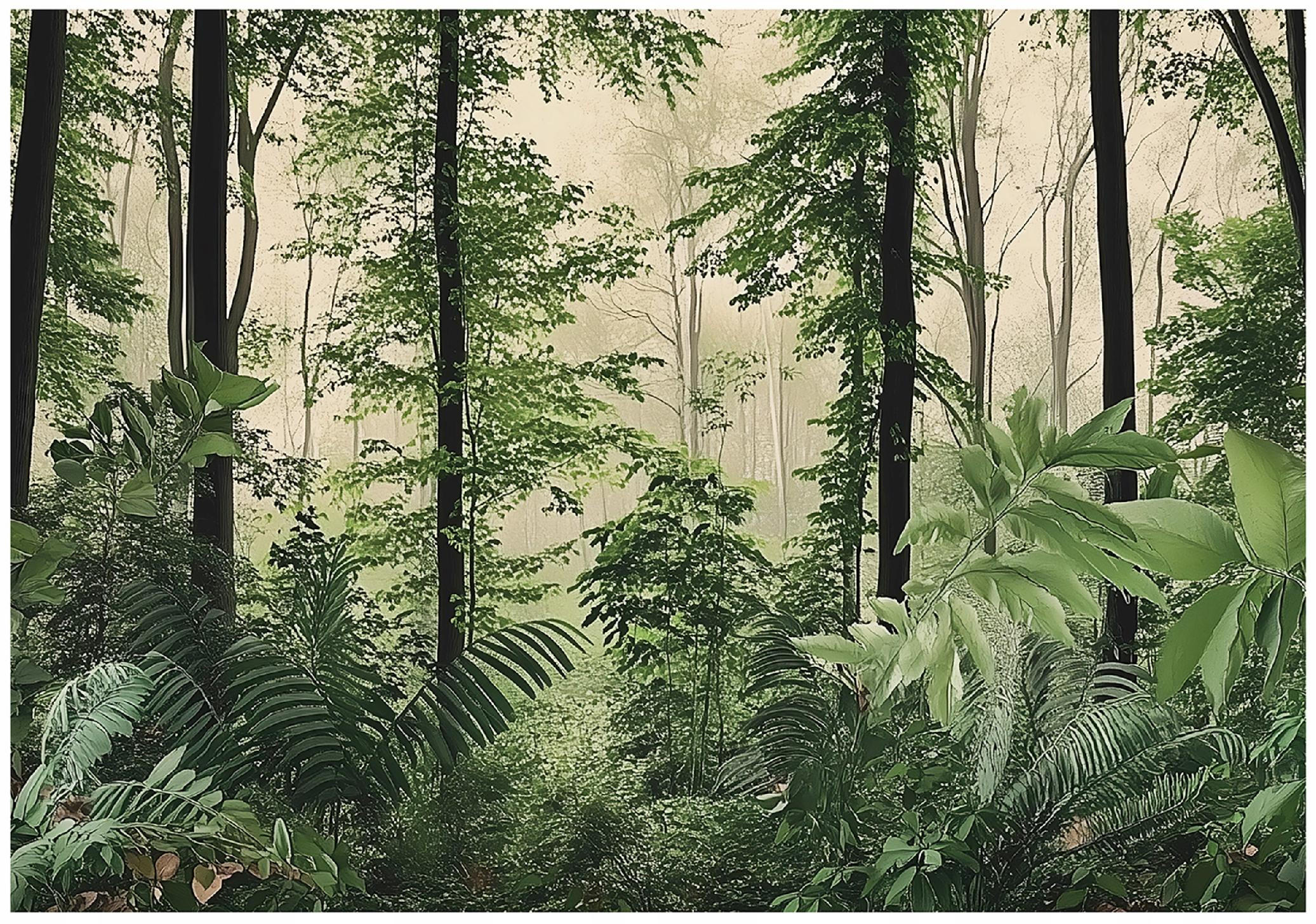 FOTOTAPETE Wald Bäume Natur Vlies Tapete Wohnzimmer 200x140 - Grün, Papier (200/140cm) - Wallarena