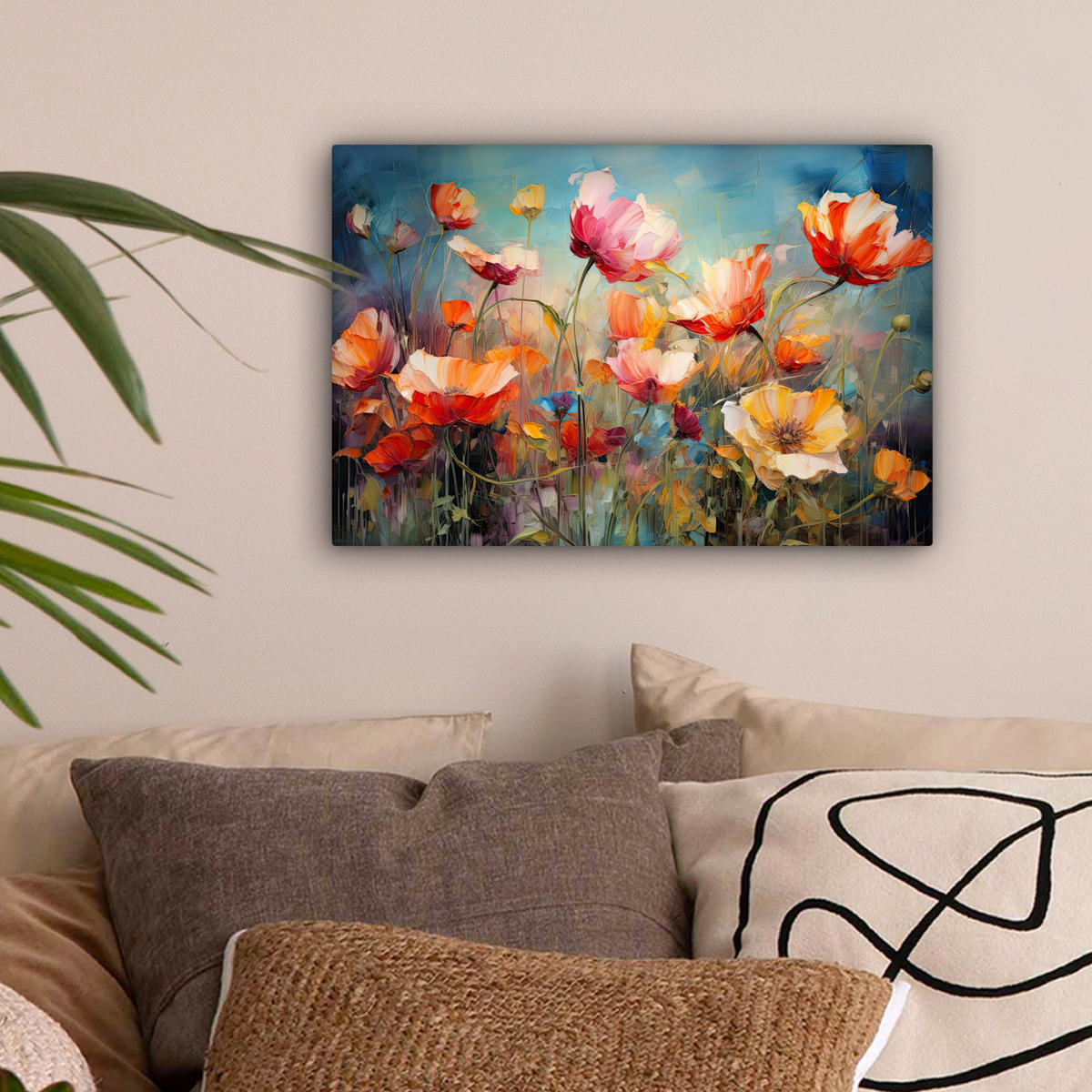 LEINWANDBILD Blumen - Aquarell - Kunst - Botanisch - Natur Deko Schlafzimmer 30x20 cm - Orange, Textil (30/20cm) - MuchoWow