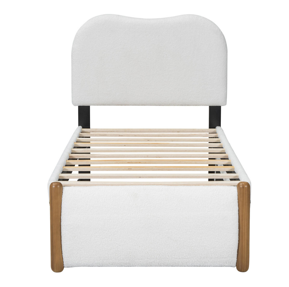 POLSTERBETT 90/200 cm aus Plüsch und MDF mit ausziehbarem Rollbett Weiß - Weiß, Textil (90/200cm) - Modenvie