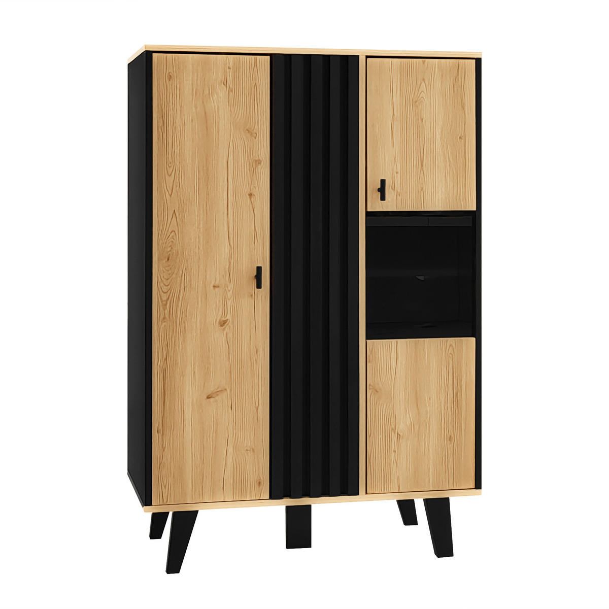 VITRINE Schwarz und Holzfarbe 80/40/120 cm - Naturfarben, Holzwerkstoff (80/120/40cm) - PANGIVO