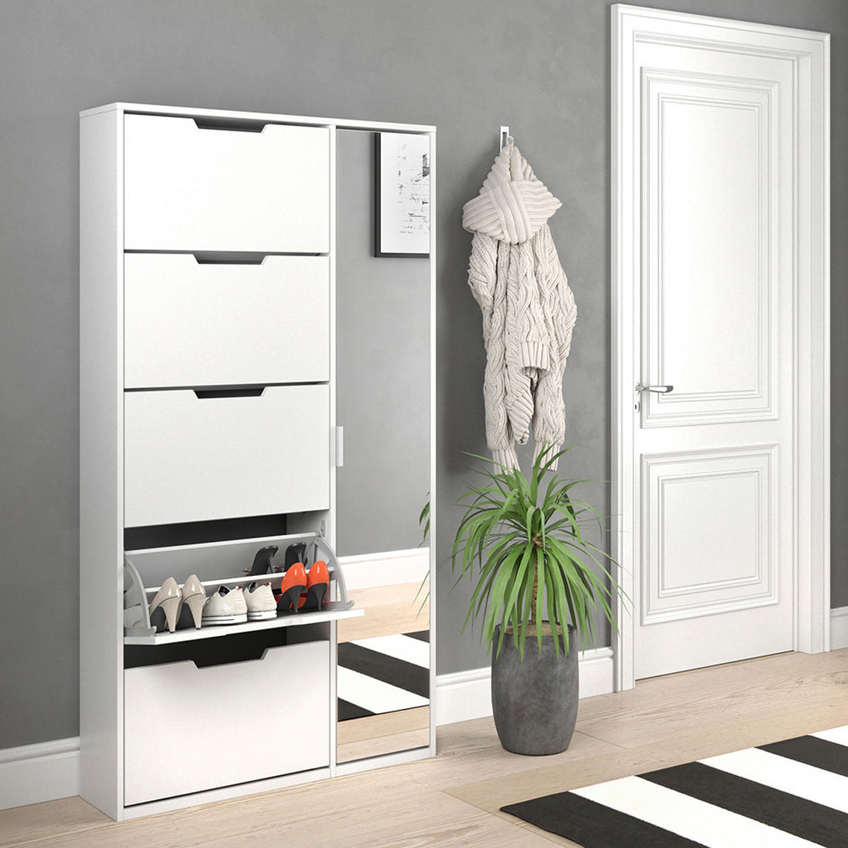 SCHUHKIPPER Luca Weiß 22 x 169 cm - Weiß, Holzwerkstoff (22/169/59cm) - Vicco
