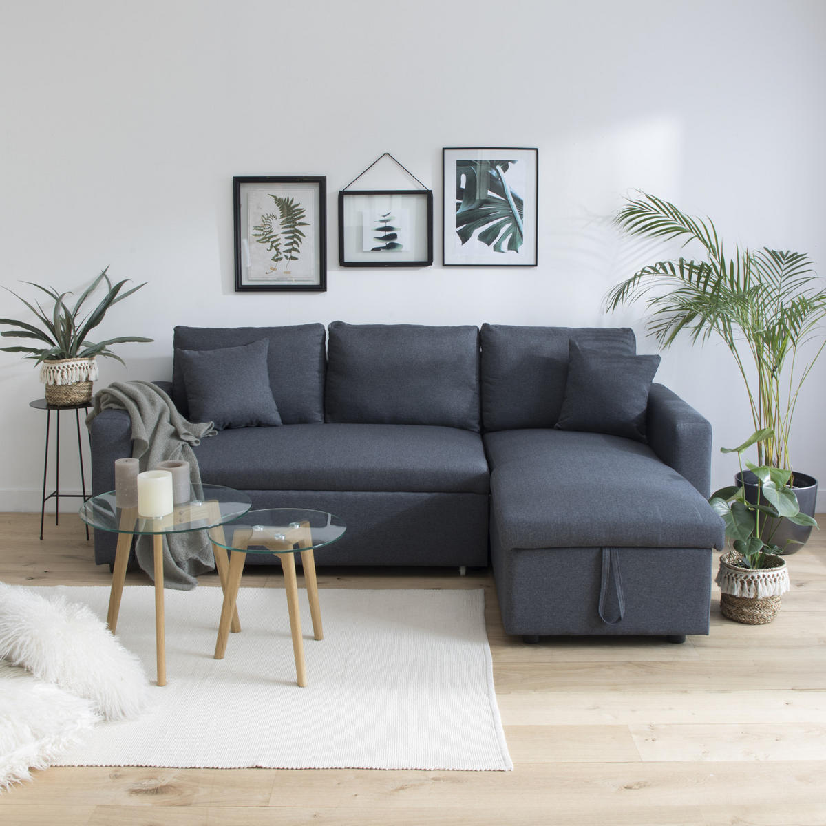 ECKSOFA CLARK Grau meliert 3 Plätze - Grau, Textil (225/146cm) - Happy Garden