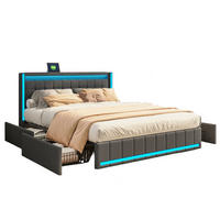 POLSTERBETT 140x190 cm Dunkelgrau Leinen LED USB 4 Schubladen - Grau, Holz (140/200cm) - SHOPENTRA