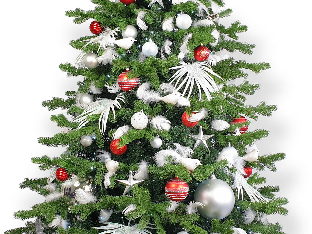 LAALU CHRISTBAUMKUGEL-SET 133 Stück in Luxusbox POLAR RED für Weihnachtsbäume 120-210 cm - Rot/Silberfarben, Glas/Kunststoff (55/50/75cm) - LAALU