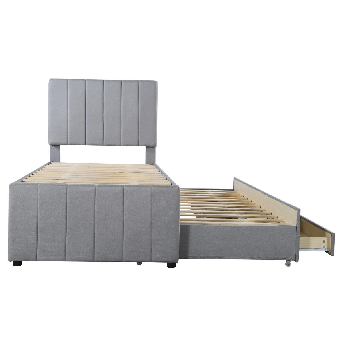 POLSTERBETT 90x200 cm Grau mit Ausziehbett, 3 Schubladen und Baumwoll-Leinen-Bezug - Grau, Textil (90/200cm) - IVMEU