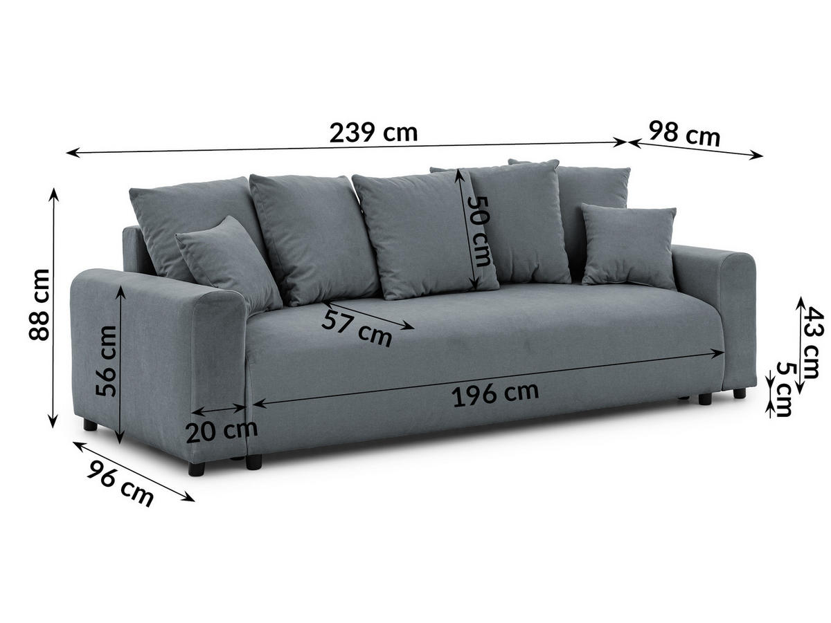 SCHLAFSOFA Calma mit Bettkasten im Bumpy-Design aus weichem Dunkelgrau Webstoff - Dunkelgrau/Schwarz, Holz/Kunststoff (239/88/98cm) - S-Style