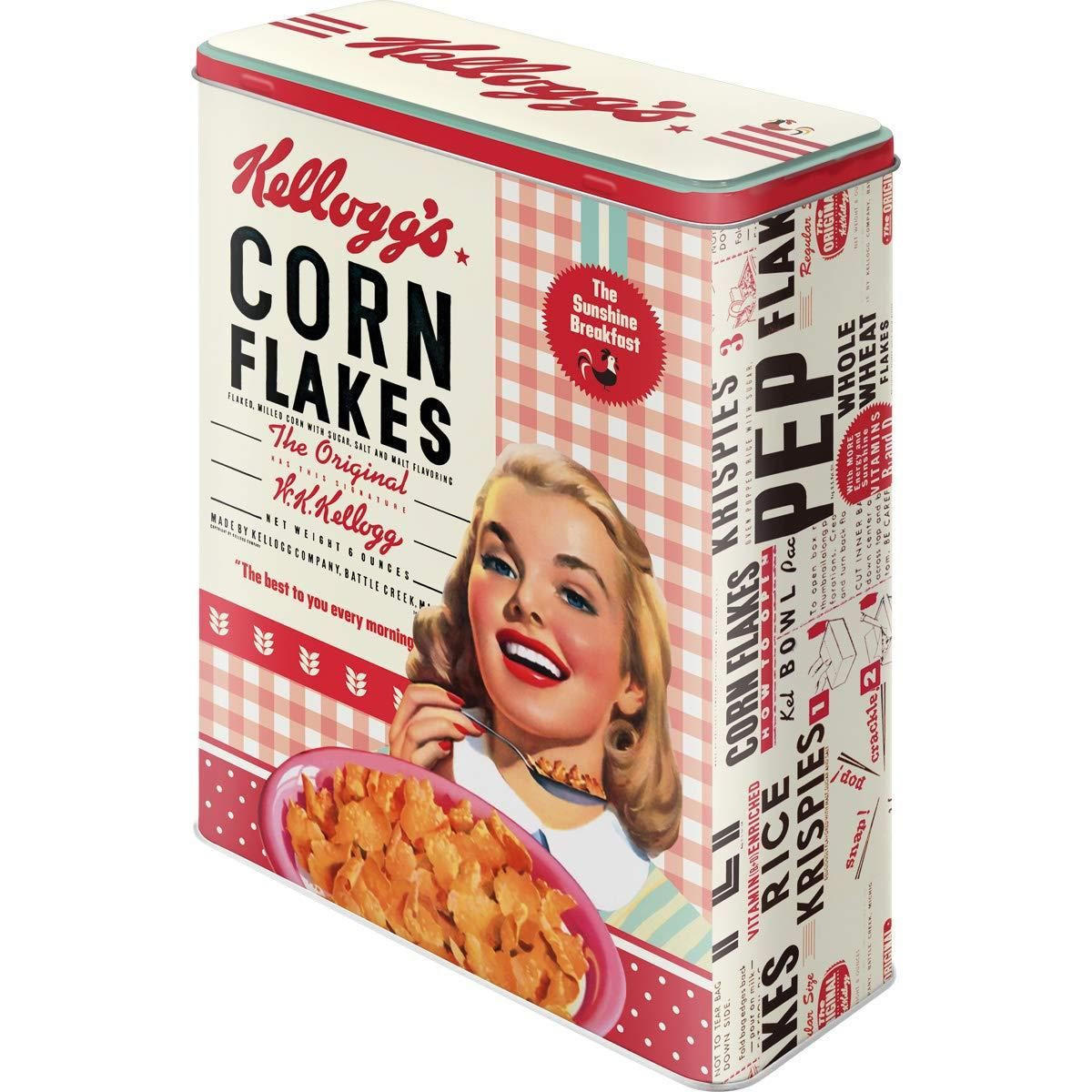 VORRATSDOSE XL Kellogg's Girl Corn Flakes Collage - Hellrot/Weiß, Metall (19/26/8cm) - Nostalgic-Art