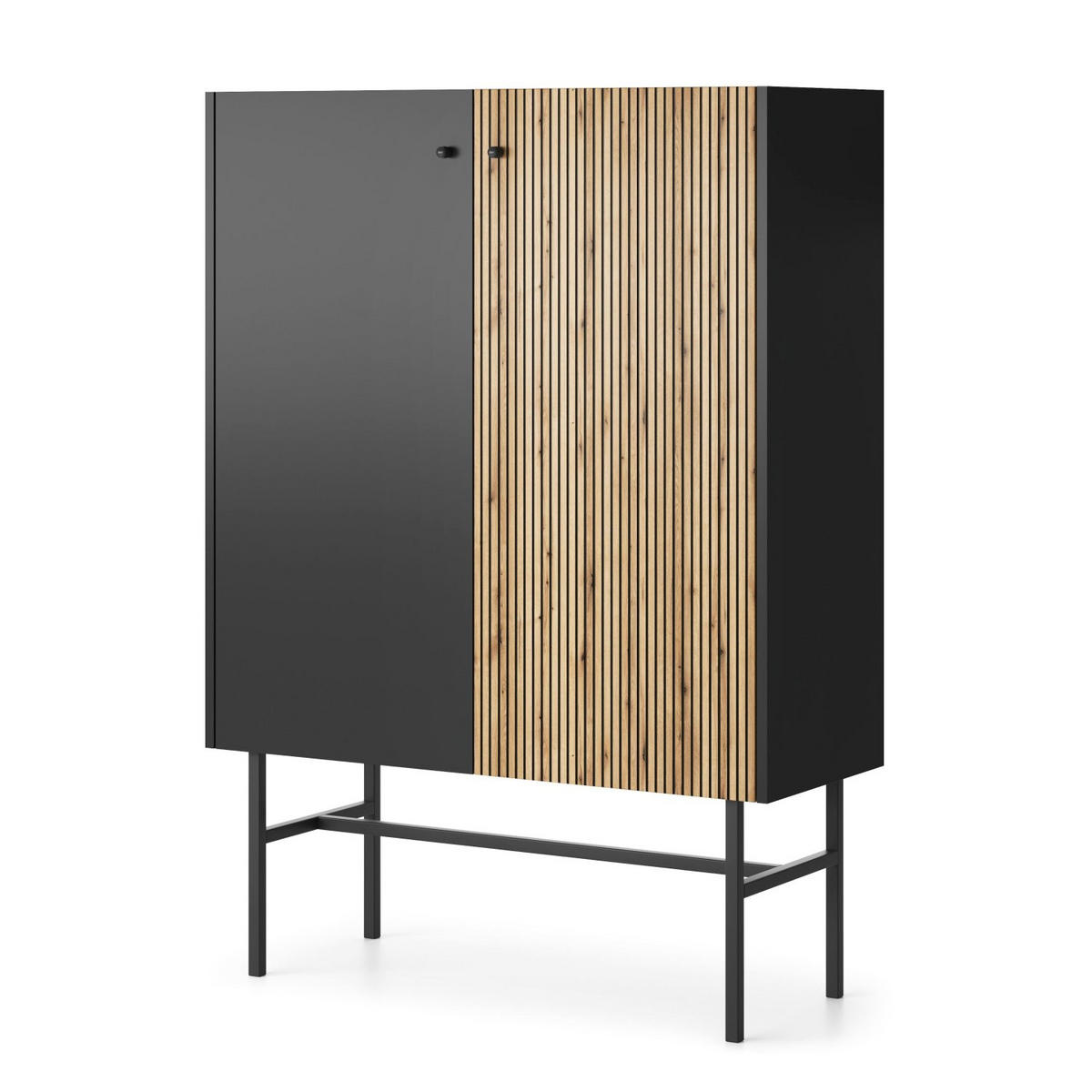HIGHBOARD Divenos Schwarz / Holzoptik Eiche 93 cm - Eichefarben/Schwarz, Holzwerkstoff/Metall (93.2/131.7/39cm) - Selsey