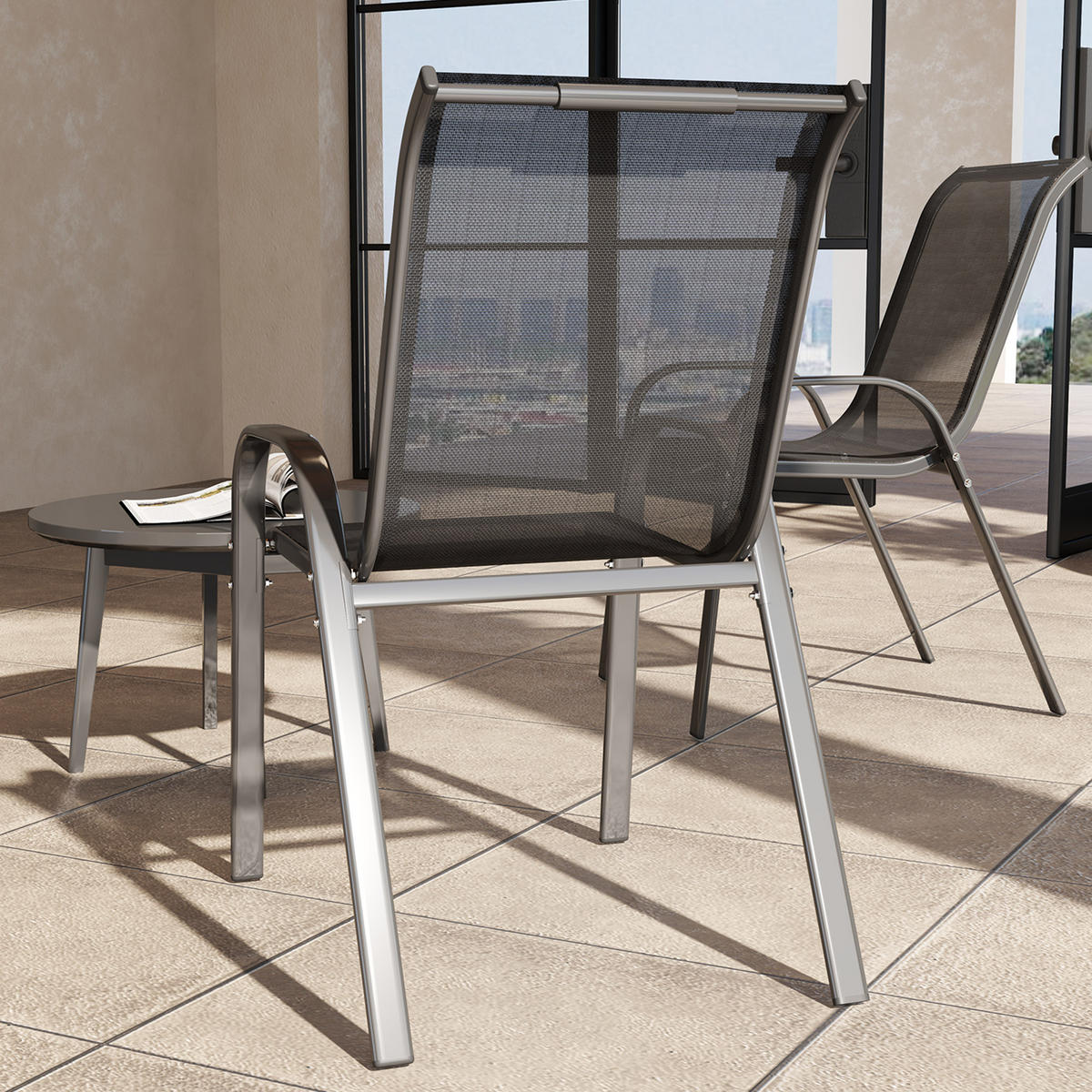 GARTENSTÜHLE 2er-Set DE-13335 hohe Rückenlehne Schwarz - Schwarz, Metall (54/93/71cm) - ComfortXL