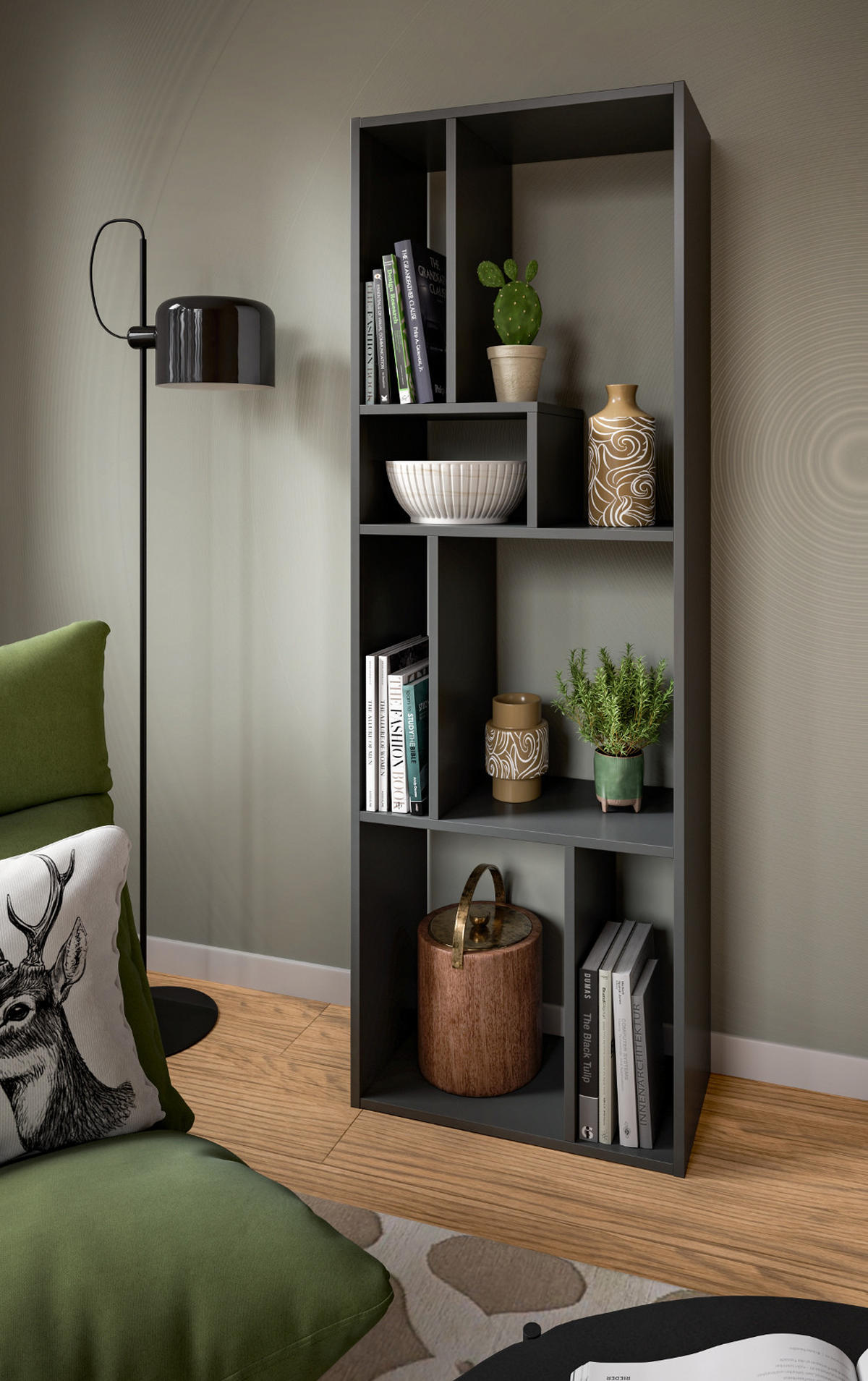 REGAL grau 159 x 54 cm, Standregal mit 7 Fächern - Schwarz/Grau, Holzwerkstoff/Kunststoff (159/159/28cm) - Inn.Furn