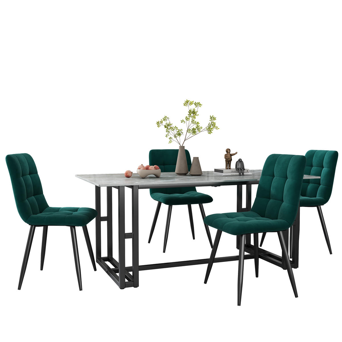 POLSTERSTUHL mit Rückenlehne und Samtbezug Grün 41x44x86 cm Textil 4er-Set - Grün, Textil (41/86/44cm) - SONNENH
