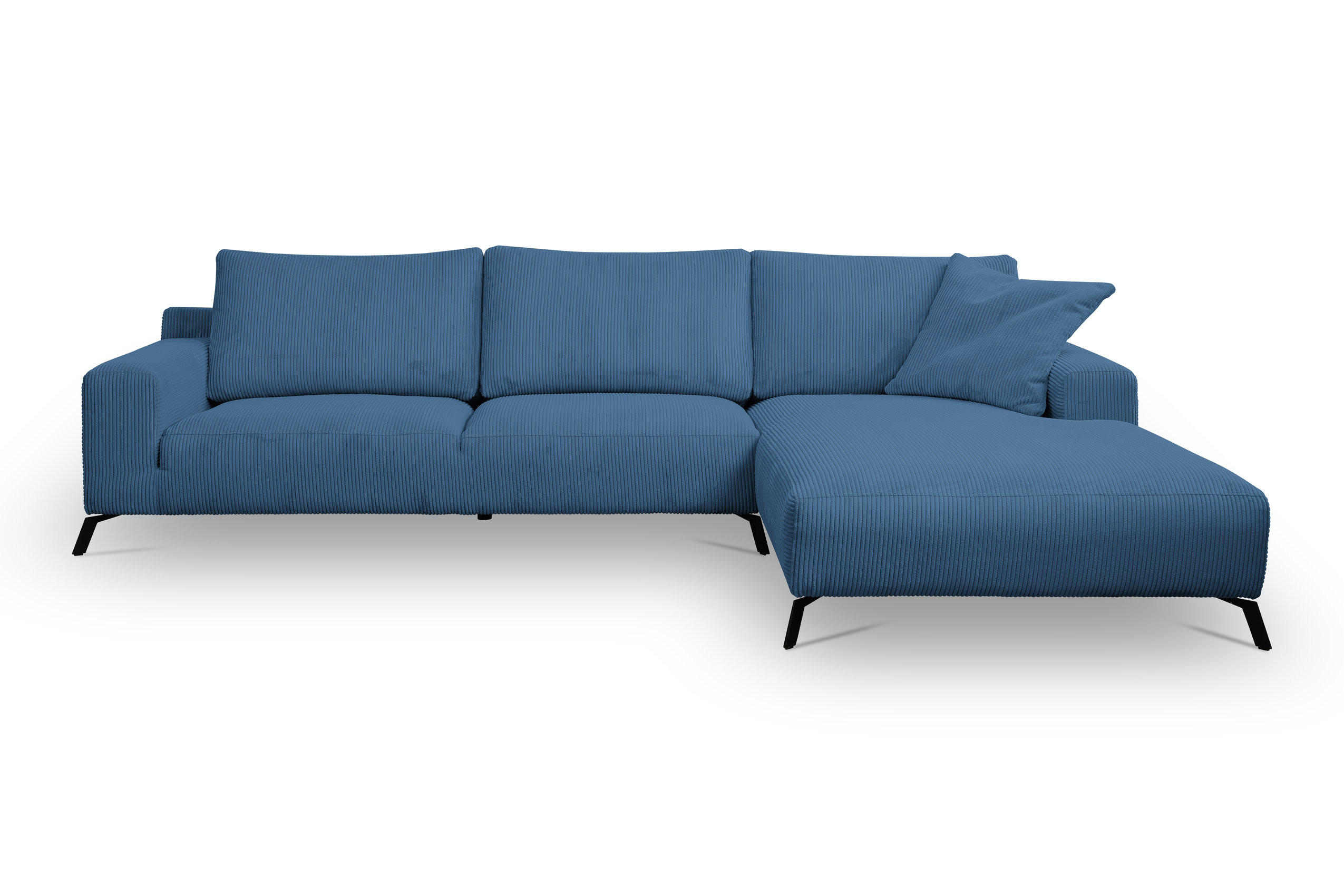 ECKSOFA Aspen in L-Form, Coach Farbe: Blau, Cordstoff, Ottomane Rechts - Blau, Textil (312/187cm) - VENASI MÖBEL
