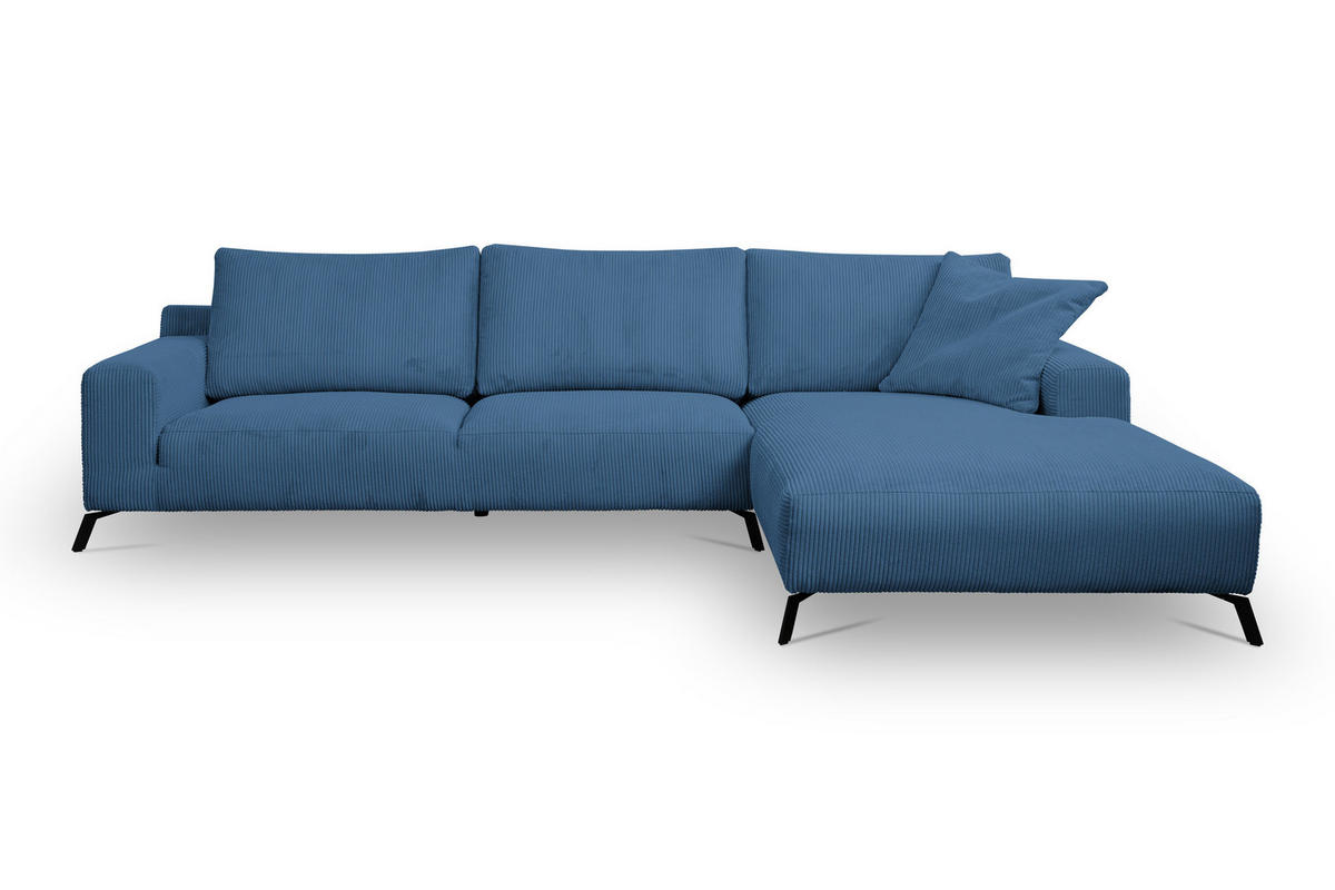 ECKSOFA Aspen in L-Form, Coach Farbe: Blau, Cordstoff, Ottomane Rechts - Blau, Textil (312/187cm) - VENASI MÖBEL