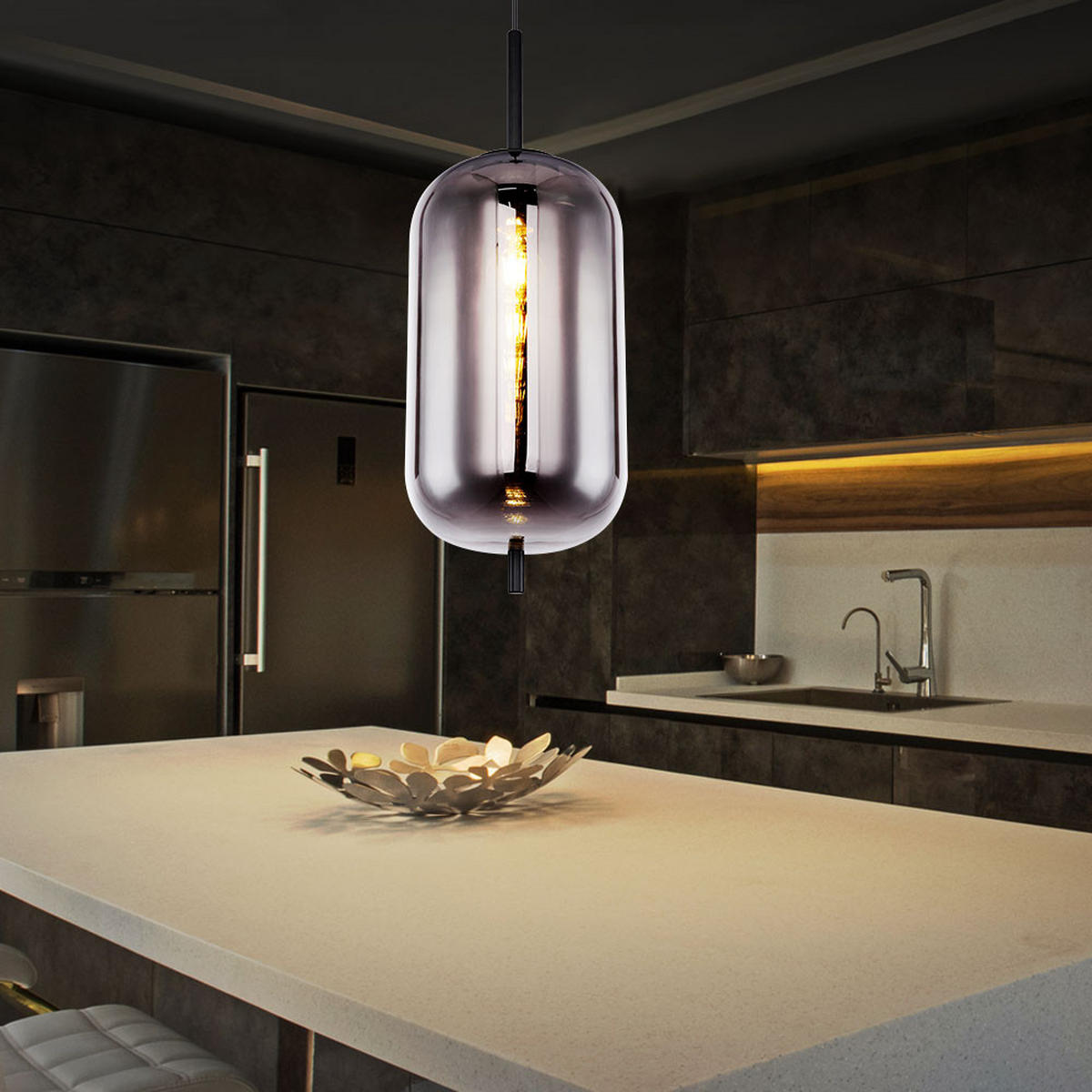 PENDELLEUCHTE Metall Grau Rauchoptik - Grau, Glas (22/22/120cm)