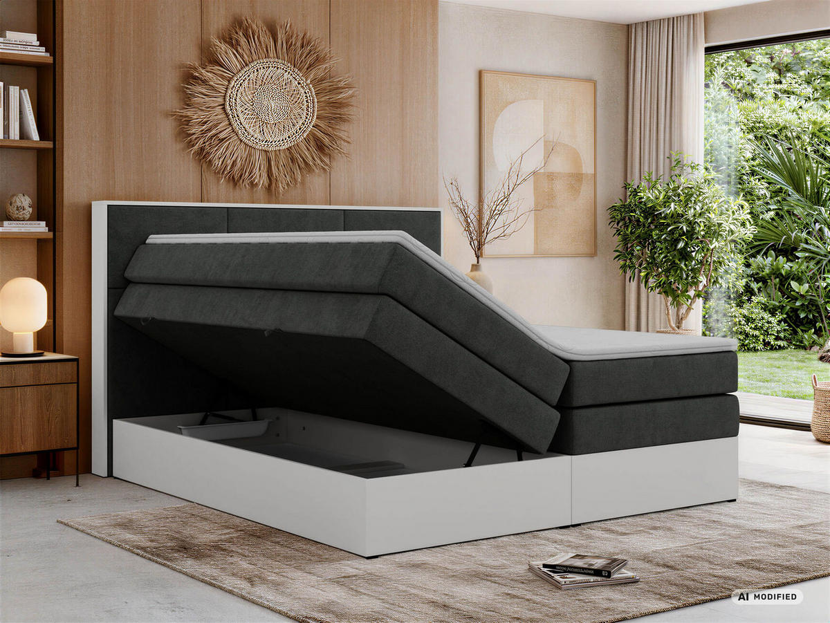 POSTEL BOXSPRING DELVIT KING 140/200 - Tmavě šedá Strukturovaná látka - Topper Visco - H3 - černá/tmavě šedá, textil/plast (140/200cm) - MKS