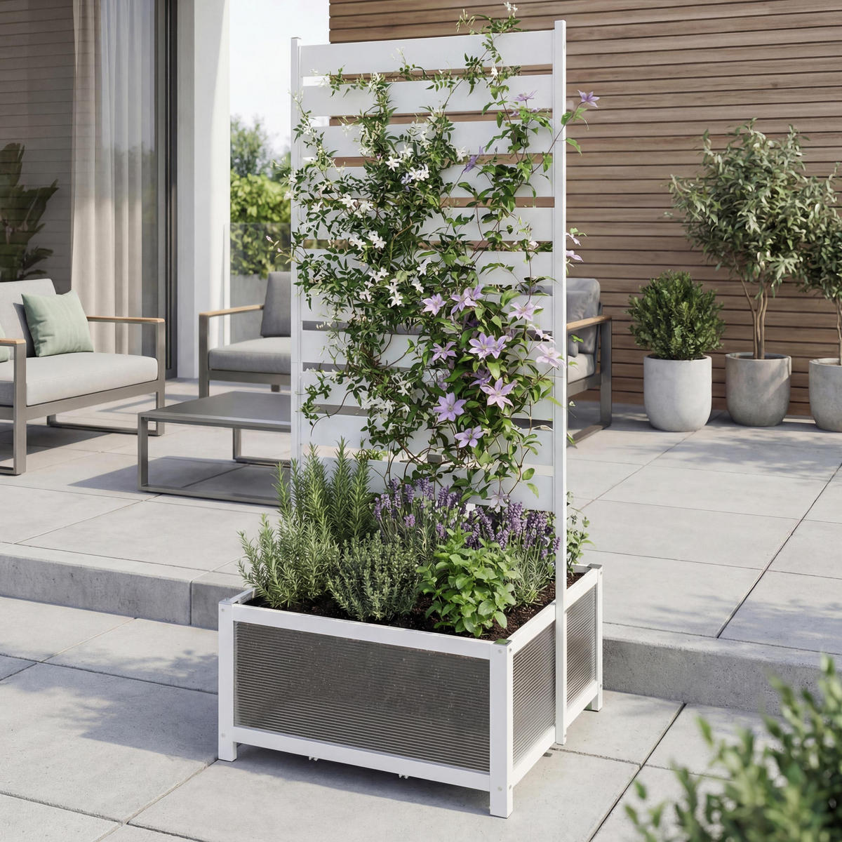 BLOMRABATT MED KLÄTTRINGSGALLER Vitt - Vit, Metall (60/158/75cm) - MCW
