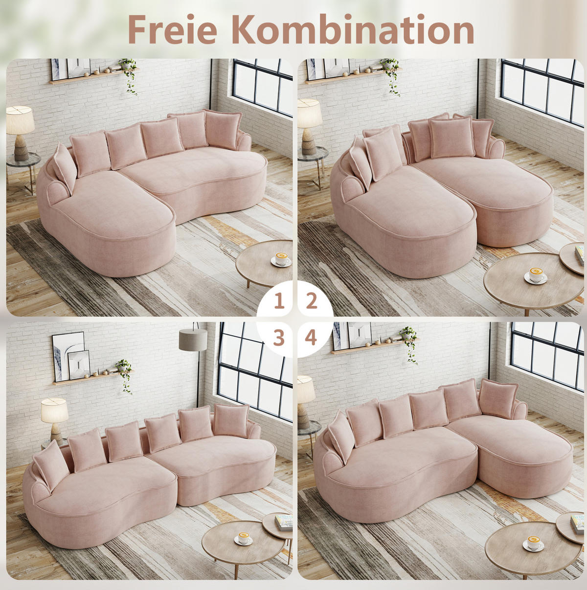 ECKSOFA 252/164/67 cm pink aus Chenille mit Schlaffunktion und Chaiselongue - Pink, Textil (164/252cm) - OKWISH