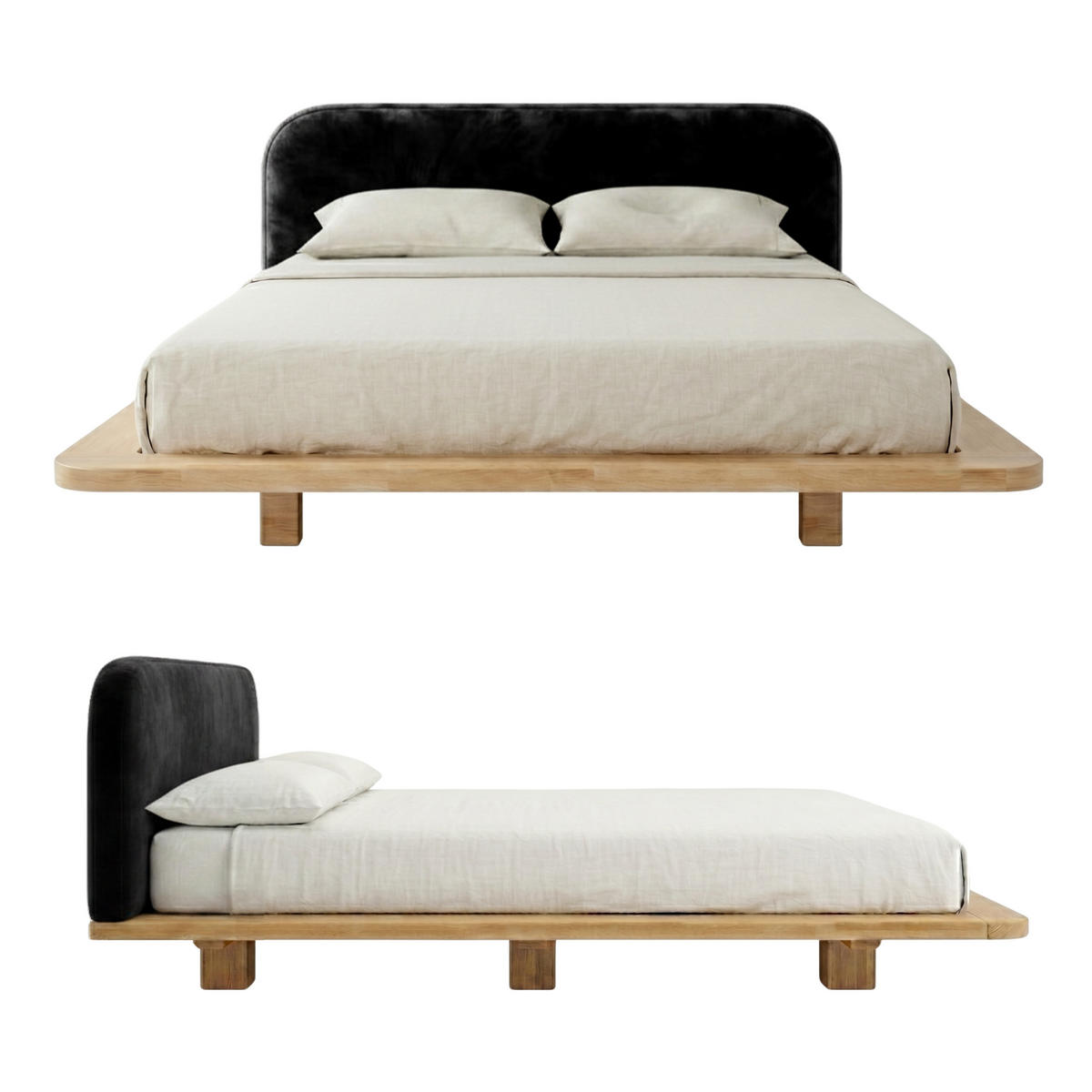MASSIVHOLZBETT Eyko BORA, 180/200, Buche - lackiert, Samt-Kopfteil Schwarz - Buchefarben/Schwarz, Holz/Textil (180/200cm)
