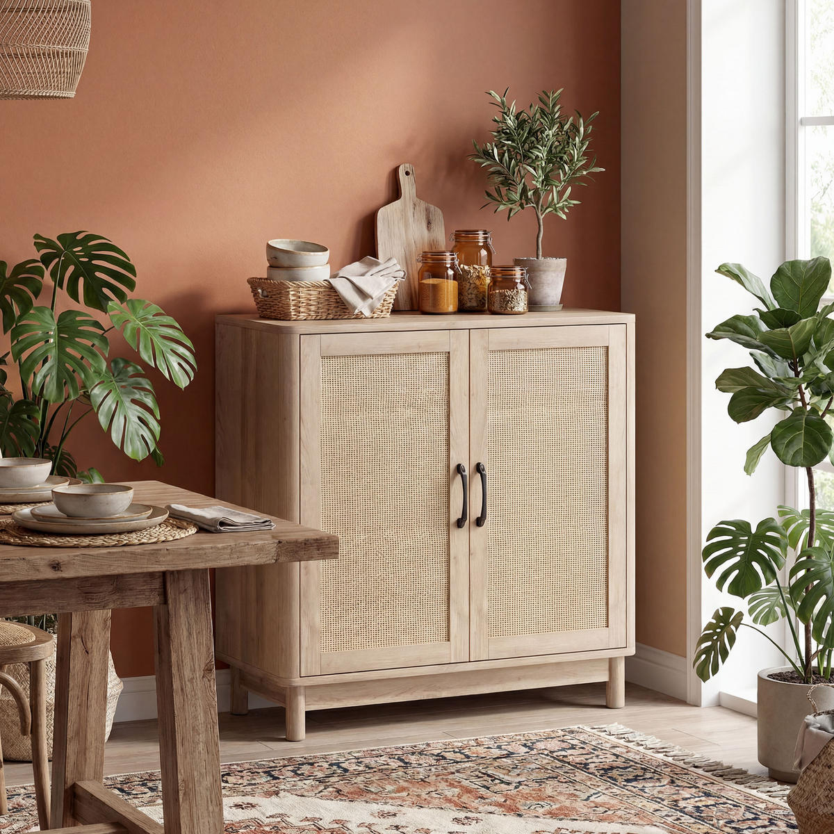 SIDEBOARD Eiche-Nachbildung, 2 Türen, 76/35/75,5 cm - Eichefarben, Holz (76/75.5/35cm) - PANGIVO
