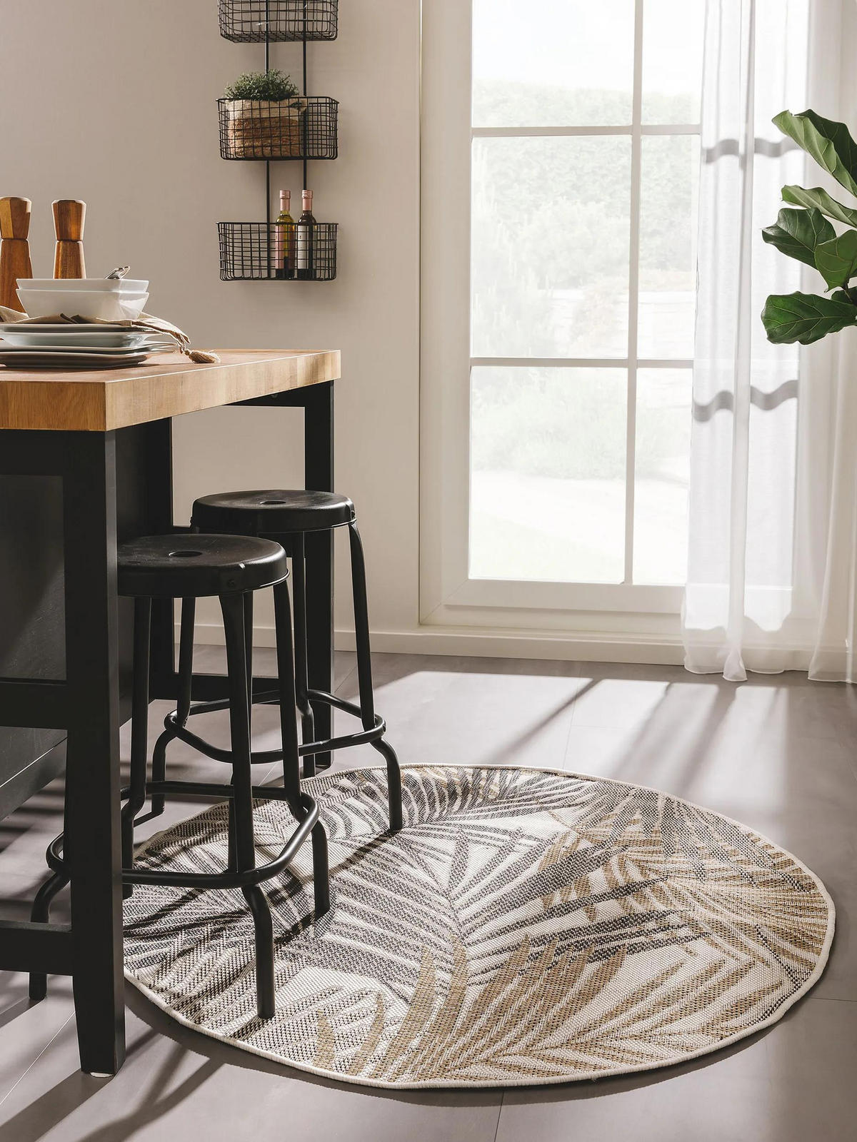 OKRUGLI tepih Cleo crna za unutarnju i vanjsku upotrebu, ø 150 cm - crna, tekstil/plastika (150/150cm) - benuta Nest