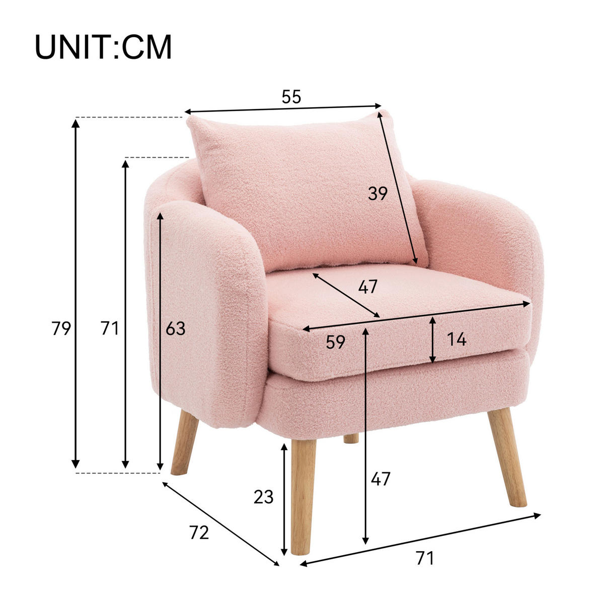 SESSEL 71/71/72 cm Pink aus Teddy mit Kissen - Rosa, Textil (72/71/71cm) - OKMYHOME