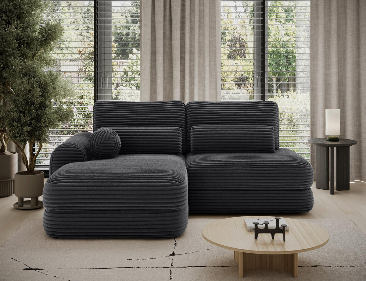 ECKSOFA RIPELI L-Form mit Schlaffunktion & Bettkasten – Modernes 3-Sitzer Sofa, Wellenfederung, 217 × 175 cm - Schwarz, Kunststoff (217/175cm) - Wohnideebilder