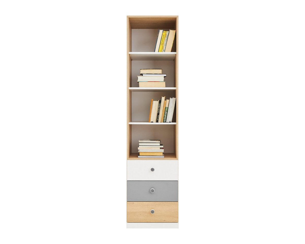 KINDERREGAL POKO 6 45/190/40 cm in Biskuiteiche / Weiß Lux / Grau - Eichefarben/Weiß, Holzwerkstoff (45/190/40cm) - Deine Möbel 24