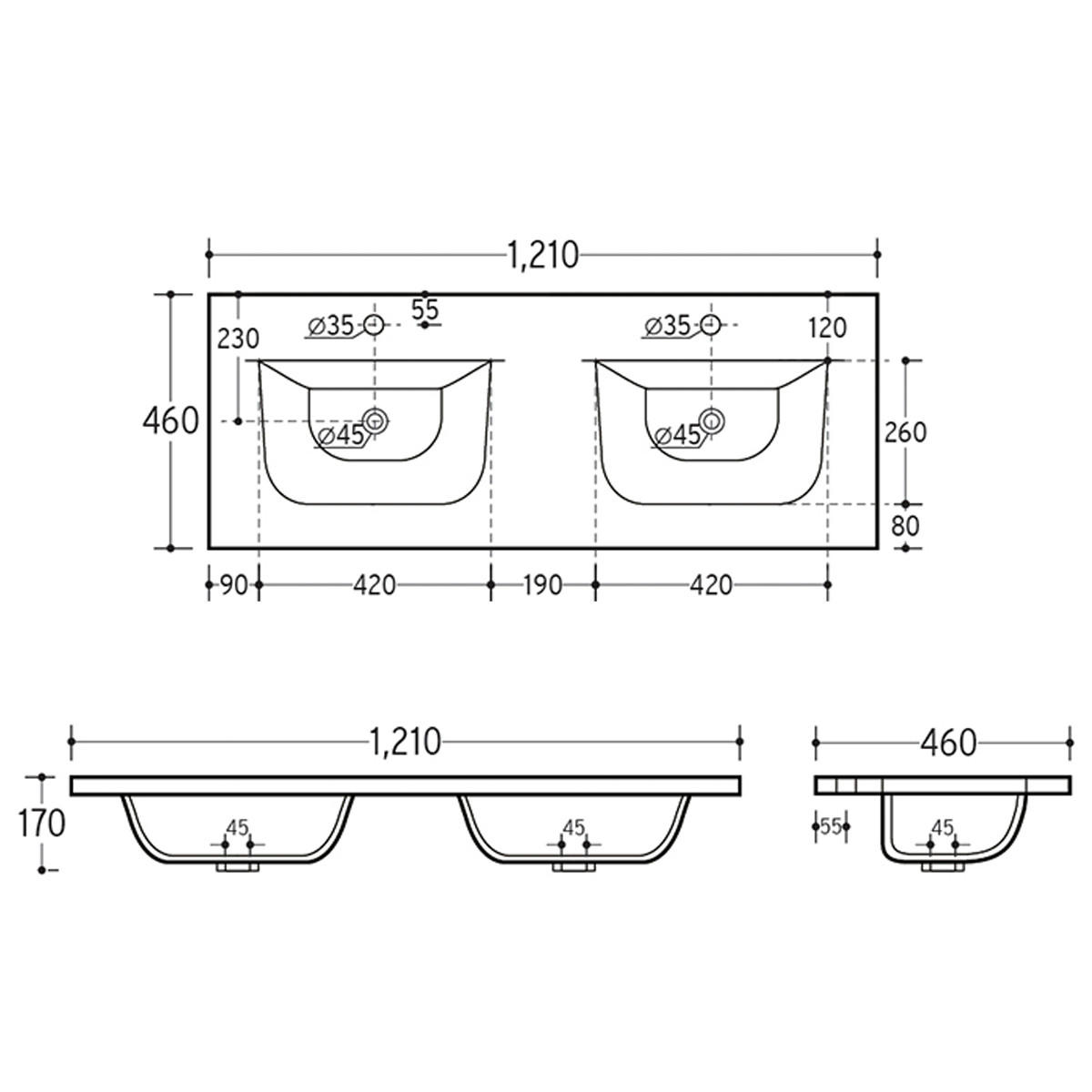 DOPPELWASCHTISCH 120.4cm Adriel Weiß - Weiß, Holzwerkstoff (120.4/57/46cm) - Petits-meubles