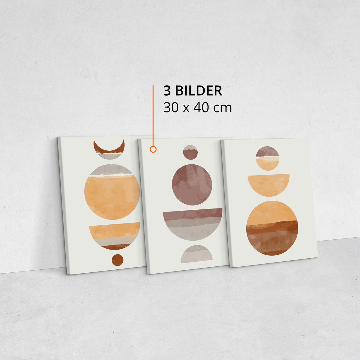 LEINWANDBILDER 3-er Set Aquarell Kreise - Beige/Rot, Textil (90/40cm) - Muralo
