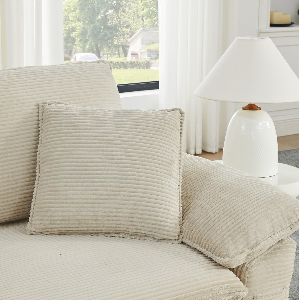 SESSEL aus Stoff Beige ohne Montage mit Fußstütze, Seitentaschen und modularer Kombination - Beige, Textil (156/65/125cm) - Modfu