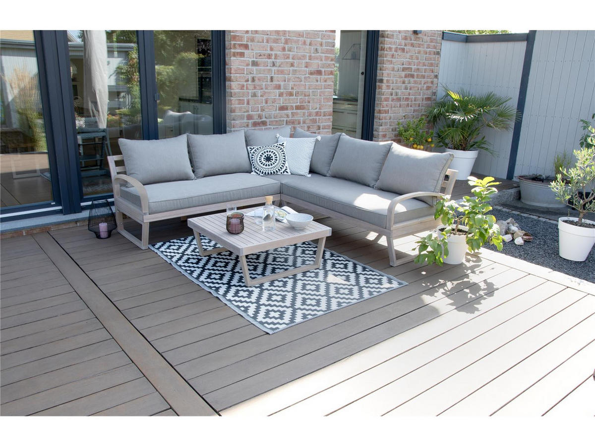 GARTEN-ECKLOUNGE Jura Grau Eukalyptus Holz FSC 100 - Braun, Kunststoff - Green Spirit