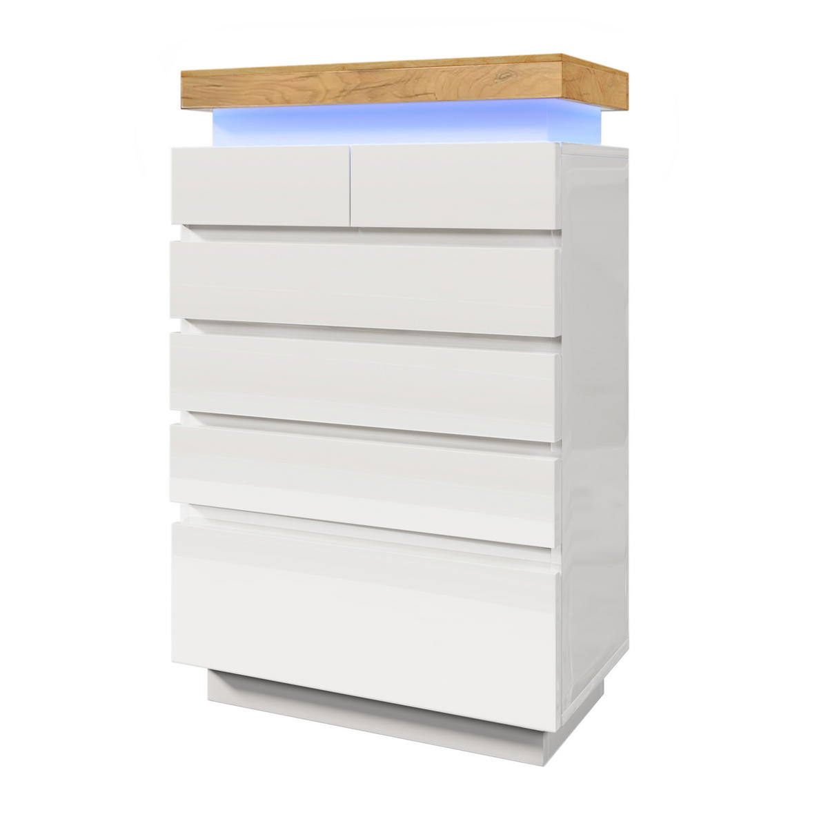 KOMMODE aus Spanplatte und MDF 73x39x115 cm Weiß mit 6 Schubladen und LED-Beleuchtung - Weiß, Holzwerkstoff (73/115/39cm) - IVMEU